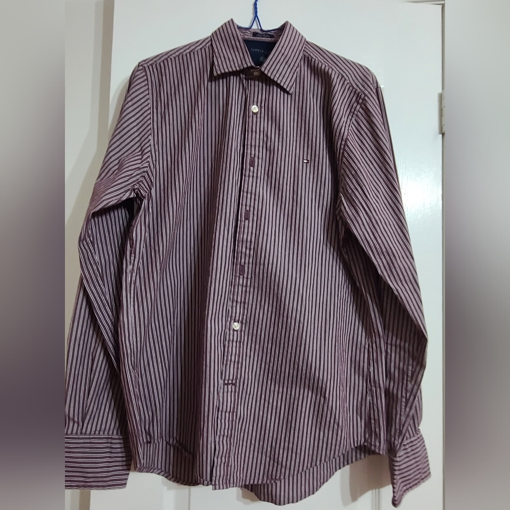 Tommy Hilfiger Men's Burgundy Striped Shirt